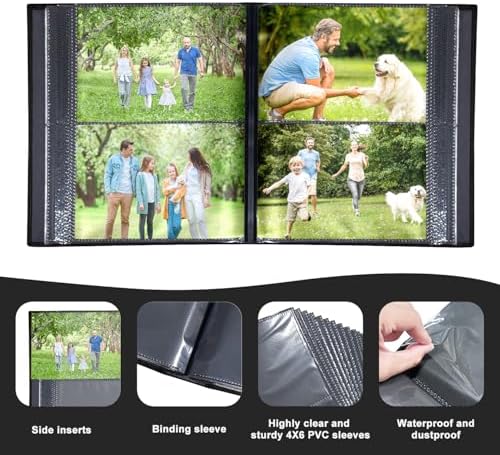 Photo Album 4x6 with 100 Pockets, Slip-in Picture Albums, Linen Cover Memory Book with Front Window, Black Page Vertical Photo Book for Wedding, Family, Anniversary, Baby, Vacation(Black) - Image 3
