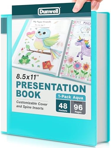 Dunwell Presentation Binder 48-Pocket, Displays 96 Pages, 8.5x11 Portfolio Binder with Plastic Sleeves, Storage and Organizer for Documents, Photos, Kids Artwork, Projects, Recipes (Aqua) by Dunwell