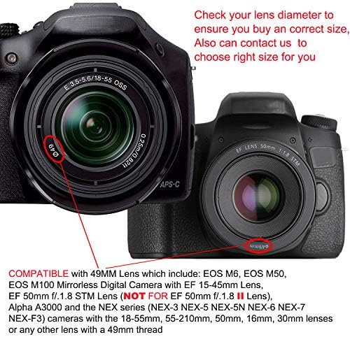 49mm Lens Hood Set Lens Shade Compatible with Canon EF 50mm f/1.8 STM Lens Replaces Canon ES-68 Hood, Collapsible Rubber Lens Hood + Reversible Tulip Flower Lens Hood + Center Pinch Lens Cap - Image 4