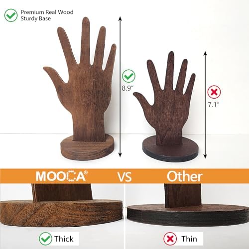 MOOCA 6-Piece Wooden Hand Jewelry Display Set, Wall Mount or Stand - Image 3