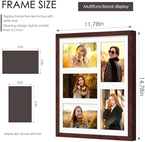 DUENPY 11x14 Collage Frame For 5 4x6 Photos Redwood - Image 2