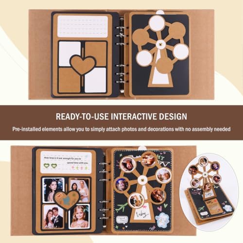 Handmade DIY Scrapbook Photo Album – 3D Interactive Memory Book Kit for Wedding, Anniversary, Family Photos, Travel, Birthday Gift - Brown - Image 5