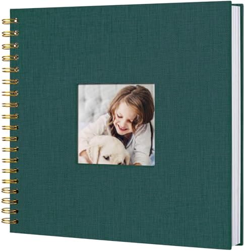8 x 8 Inch Scrapbook Photo Album, Hardcover Kraft White Pages Arch Window Photo, Memory Book Linen Cover for Photos, Scrapbook Albums for Travel, Wedding Anniversary Christmas Baby 40 Pages, Green by Sprsthai
