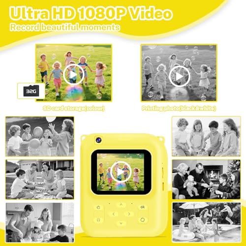 Instant Print Camera for Kids, 1080P Video Camera with 3 Print Rolls - Image 4