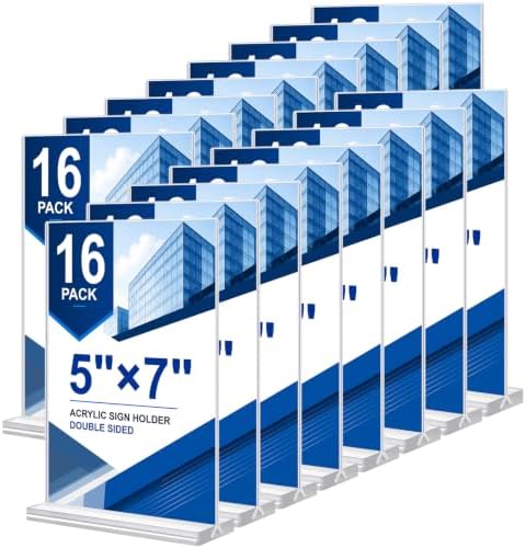 Acrylic Sign Holder 5 x 7, 16 Pack Clear Table Menu Vertical Display Stand Desktop Display Double Sided Stand Paper Holder Table Sign Suitable for Restaurants Office Party Show Fair by DunGu