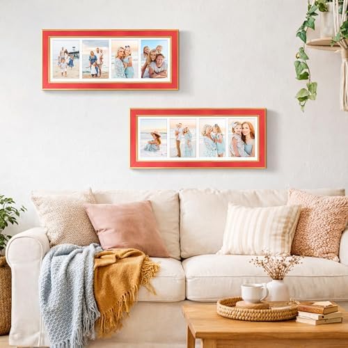 Suede 8x21 Picture Frame Display 4 Opening 5x7 Picture Frames Collage Wall Decor with Mat,Multi Photo Frame for Plexiglass,Wall Decor,1Pack,Red - Image 7