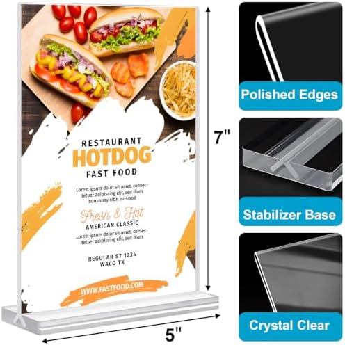 Acrylic Sign Holder 5 x 7, 16 Pack Clear Table Menu Vertical Display Stand Desktop Display Double Sided Stand Paper Holder Table Sign Suitable for Restaurants Office Party Show Fair - Image 4