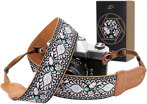 Padwa Lifestyle Pink Floral Vintage Embroidered Camera Strap - 2" Wide Cowhide Head Camera Straps,Pure Cotton Woven Shoulder & Neck Strap for All DSLR Cameras,Great Gift for Men & Women Photographers by PadwaLifestyleCameraStrap