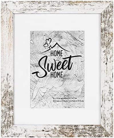 Califortree Rustic White 8x10 Picture Frame - Display Photos 5x7 with Mat or 8x10 Without Mat - HD Glass Inside, Horizontal and Vertical Display Frames for Wall and Tabletop - 1 Pack by Califortree