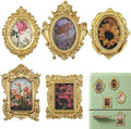 Mini Gold Magnetic Picture Frames for Refrigerator, 5 Small Vintage Photo Frames with Soft Magnet Backing, Victorian Style Decor for Kitchen Office Home by Unknown