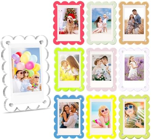 10 Pack Acrylic Fridge Magnetic Frame for Polaroid, 2.36x3.54 In Mini Picture Frames Colorful for Fujifilm Instax Mini, 2 Sided Photo Refrigerator Magnet Picture Display Clear Frame Petal by EZMeetU