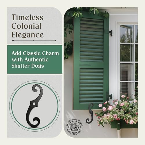 Renovators Supply Manufacturing Decorative S Style Window Shutter Dogs, Cast Iron, Rust Resistant Powder Coated, Includes Mounting Screws, 6.5 Inches, Pack of 12 Pairs - Image 5