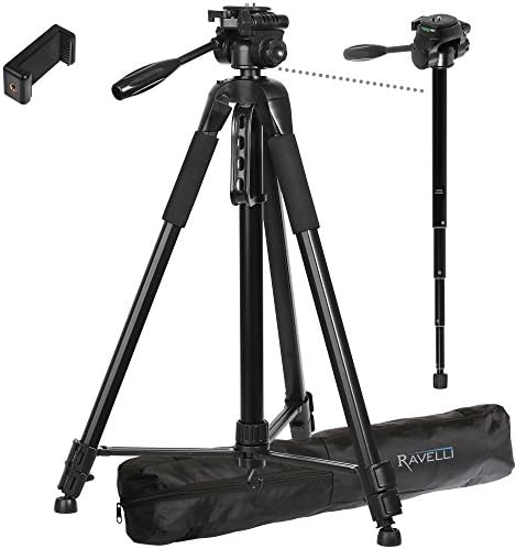 Ravelli APLT6M 72" Light Weight Aluminum Tripod/Monopod, with Carrying Bag and Universal Smartphone Mount Adapter by Ravelli