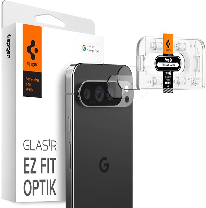 Spigen Glas.tR EZ FIT Optik Camera Lens Protector for Pixel 9 Pro XL | GlasTR EZ Fit Optik, 9H+ Tempered glass, Scratch resistant, Original photo quality, Auto-align tray, Case-friendly, 2Pack by Unknown