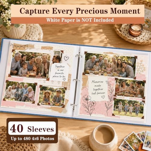 12"x12" DIY Scrapbook Photo Album with 80 Pages 40 Plastic Sleeves Navy - Image 6