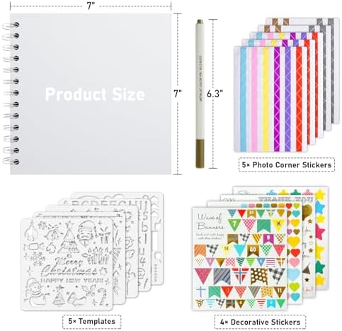 GOTIDEAL 7 x 7 Inch Scrapbook Album with Metallic Markers, White, 40 Pages - Image 2