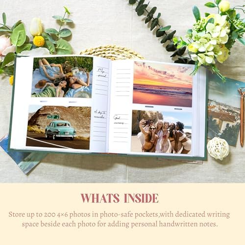 Holoary Photo Album 4x6 200 Photos, 200 Pockets 4”x6” Picture Album, Linen Fabric Cover Big Picture Book for Photos with Writing Area, 4x6 Photo Albums for Family Weddings Travel Memories(Dark Green) - Image 3