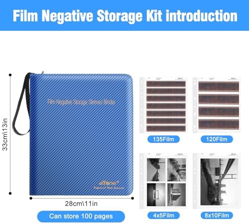 eTone Film Negative Storage Box, PU Leather 3-Ring Binder Album, Gold Foil, 13.18x7.08x1.96 Inch, Velvet Lined for 35mm 120 4x5 8x10 Negatives (Blue) - Image 2