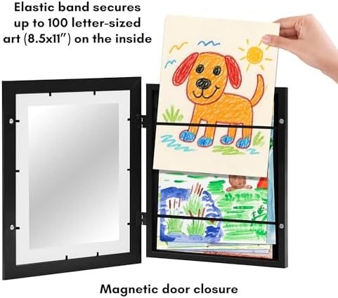 Americanflat Kids Artwork Frame Changeable (Black) - Magnetic Door Holds 100 Art Pieces - 8.5x11 Letter Size Display with Mat or 10x12.5 Without Mat - My Mini Masterpiece - Image 5
