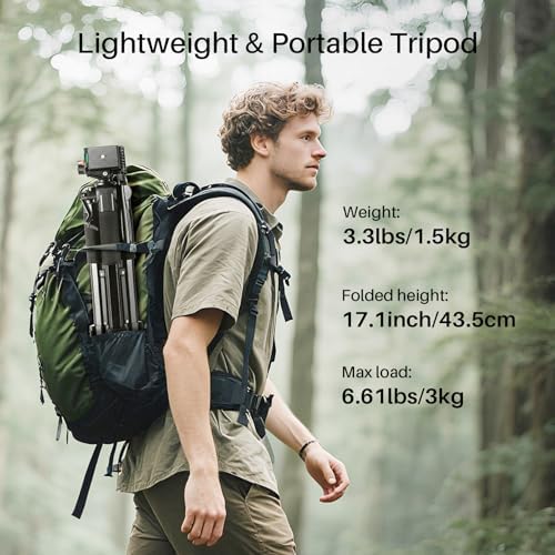 74'' Camera Tripod, Fotopro Lightweight Aluminum Travel Tripod for DSLR Camera and Phone with Detachable 3-Way Pan-Tilt Head Carry Bag and Mount Phone Stand for Video Recording Live Streaming - Image 5