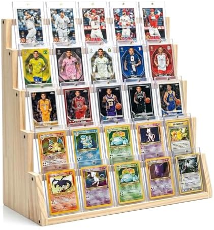5 Tier Wooden Card Display Stand Holds 20-25 PSA BGS SGC Graded Sports Card by Unknown