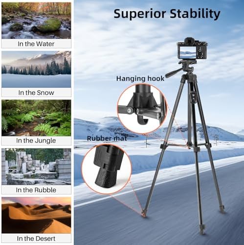 Fotopro Camera Tripod, 51'' Lightweight Portable Travel Tripods for Camera and Phone with 3-Way Head Remote Control Cellphone Holder Travel Bag, Aluminum Phone Tripod Stand for Recording LiveStreaming - Image 6