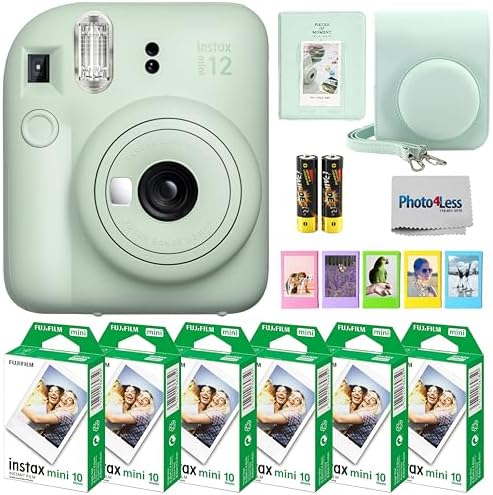 Fujifilm Instax Mini 12 Instant Camera Bundle with Fujifilm Instax Mini Instant Film Value Pack (60 Sheets) with Accessories Including Protective Case, Strap, Photo Album (Mint Green) by FUJIFILM
