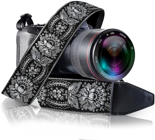 Art Tribute Camera Strap - Shoulder, Crossbody & Neck Camera Strap for Photographers, Fits All Cameras, Canon Nikon Sony Fujifilm, Padded Strap W/Quick Release, Embroidered Cotton & Leather Ends by ArtTribute