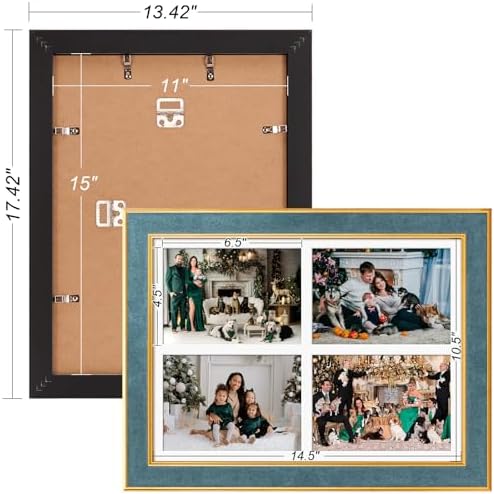Suede 11x15 Picture Frame Display 4 Opening 5x7 Picture Frames Collage Wall Decor with Mat,Multi Photo Frame for Plexiglass,Wall Decor,1Pack,Blue - Image 4