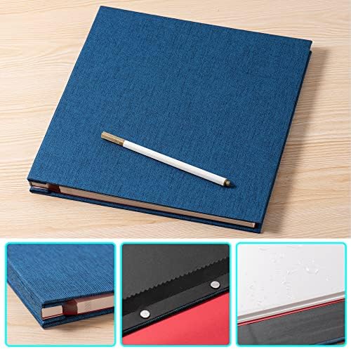 Large Photo Album Self Adhesive 4x6 5x7 6x8 8x10 Pictures Scrapbook Magnetic Album DIY Scrap Book 60 Sticky Pages Linen Cover DIY Photo Album with A Metallic Pen and DIY Accessories(Blue), 11"x10.8"60 Pages - Image 5
