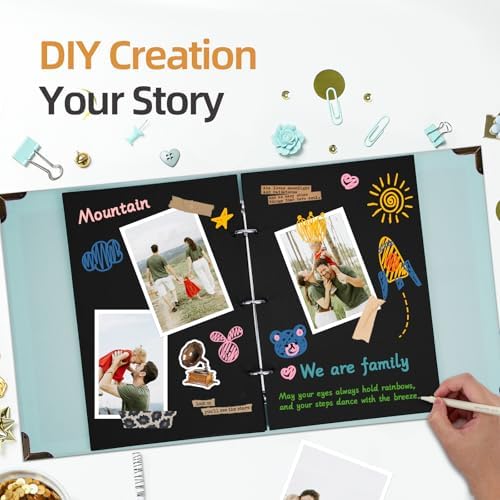 Vienrose DIY Scrapbook Photo Album Kit with Stickers, Pens, Tapes, 60 Pages Hardcover Memory Book, 8.5x11 Inch 3 Ring Binder with Black Pages, Guest Book Gift for Wedding, Travel & Anniversary Green - Image 2