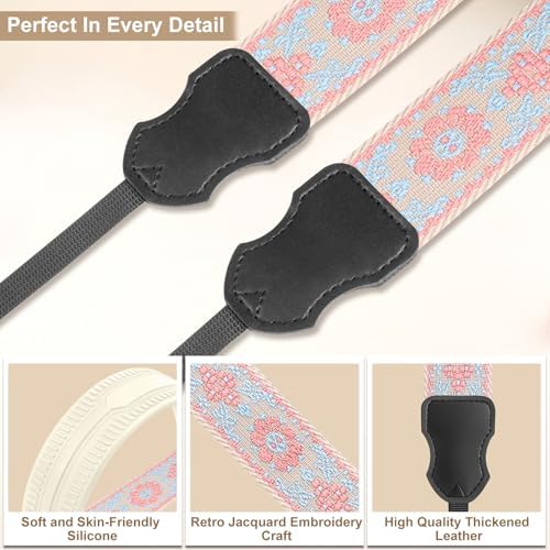 FIEIL Neck Strap Silicone Camera Straps - Padded Camera Strap, 1.5" Wide Adjustable Nylon Shoulder Strap - Compatible with Canon, Nikon, Sony, and More DSLR and Mirrorless Cameras (Blue Pink) - Image 5