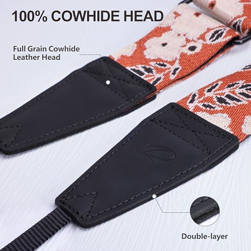 Padwa Lifestyle Extra Long Adjustable Camera Strap for Photographers - 2" Wide Full Grain Cowhide Leather Ends Camera Straps with Quick Release for All Cameras,Binoculars(Brown Flower) - Image 3