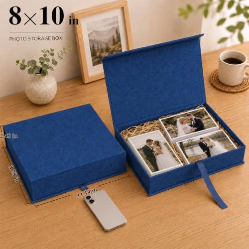 Vienrose Linen Photo Storage Box, 8"x10", Postcard Keeper, Dark Blue - Image 2