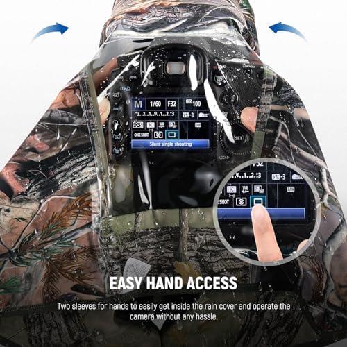 NEEWER PB019 Camera Rain Cover XL Large Waterproof Raincoat Protective Cover for Canon Sony Nikon Fujifilm DSLR Camera & Lenses up to 800 mm Double-Sided Camouflage Green Nylon - Image 4