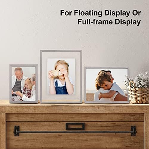 Egofine 6x8 Floating Frames Set of 2, Double Plexiglass Picture Frame, Made of Solid Wood Display Any Size Photo up to 6x8, Wall Mount or Tabletop Standing, Light Grey - Image 5