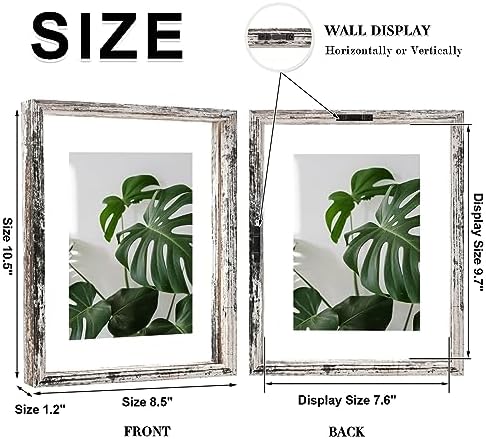 Egofine Distressed White 8x10 Floating Frames Set of 2, Double Plexiglass Picture Frame, Made of Solid Wood Display Any Size Photo up to 8x10, Wall Mount or Tabletop Standing - Image 2