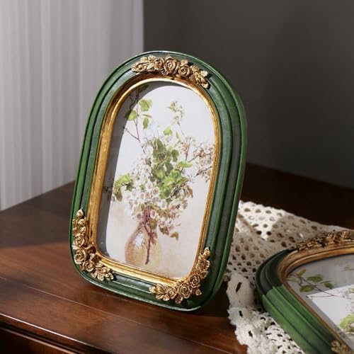 Cuspin Vintage 4x6 Picture Frame Green Gold Arched Resin Frame with Floral - Image 4