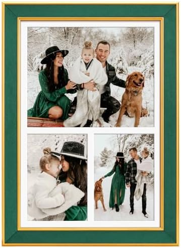 Suede P538-1116 11x16 Picture Frame Display 3 Opening One 8x10 Picture Frames and 5x7 Double Picture Frames Collage Wall Decor with Mat,Multi Photo Frame for Plexiglass,Wall Decor,1Pack,Green - Image 3