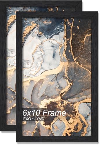6x10 Picture Frame Set of 2 Black Engineered Wood Tabletop/Wall Hanging by Fxojyvo