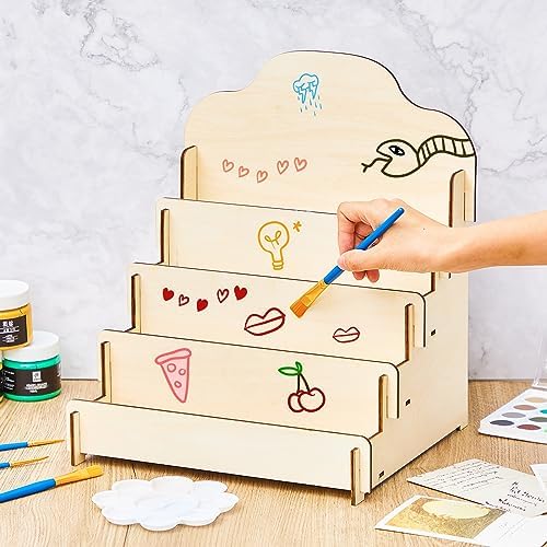 Barydat Greeting Card Display Stand Wooden, 11.8 x 10.4 x 14.2 Inch, Beige - Image 4