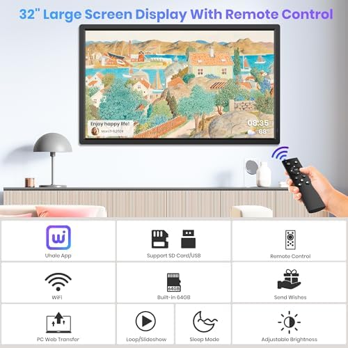 64GB 32" Large Digital Picture Frame, Uhale WiFi Electronic Photo Frames with 1920 x 1080 FHD IPS Screen, Support Auto-Rotate Wall Mounted SD&USB Card, Share Photos/Videos from Phone Instantly - Image 5
