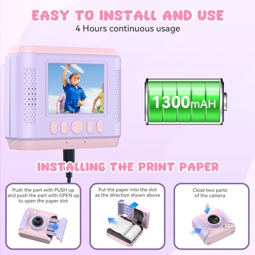 Kids Instant Print Camera,Christmas Birthday Gifts for Girls and Boys,1080P HD Video Digital Kids Camera with Print Paper&32G Card,Toddler Toy for 3-14 Years Old (Pink) - Image 4