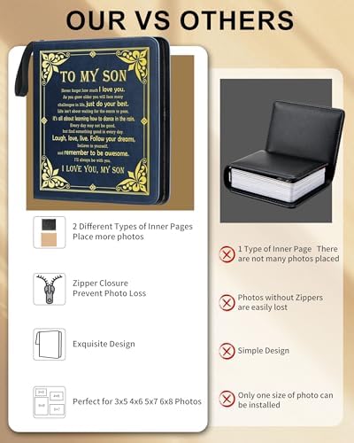 Son Leather Photo Album 4x6 100 Photos, Memory DIY Scrapbook with 25 Sheets and 20 Blank Kraft Sheets, Children's Growth Album Book for Son Kids Birthday Gift Graduation Gift ﻿ - Image 5