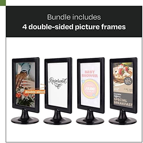 ALBEN Double Sided Standing Picture Frames - (Black, 4 count) 4x6 Inch Pedestal Photo Frame with Inserts and Base - 2 Sided Frame for Vertical Display - Image 2