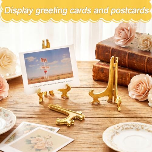 Patelai 48 Pcs Mini Easel Stands 3 Inch Plastic Plate Stand Holder Display Picture Easel for Display Picture Frame Collectibles Desktop Weddings Party Home Decoration (Gold) - Image 6