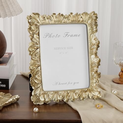Cuspin 6x8 Picture Frame Gold Vintage Palm Leaf Textured Resin Frame - Image 3