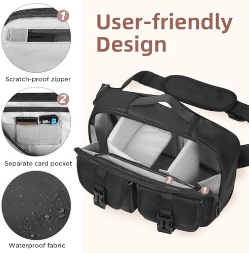 TAAOKA Camera Sling Bag,DSLR Camera Bag with Tripod Holder,Waterproof Camera Shoulder Crossbody Bag for Photographers (Black) - Image 3
