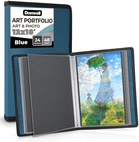 Dunwell 12x18 Art Portfolio Binder, 24-Sleeve, Black Mounting Paper, Blue by Dunwell
