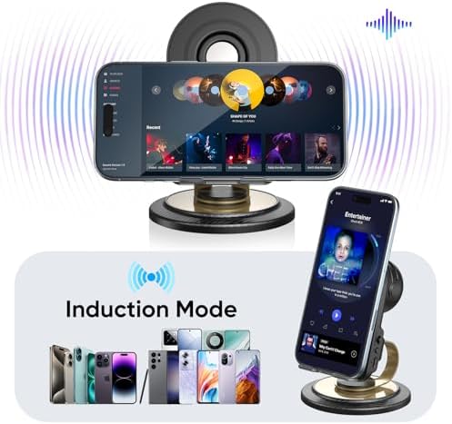 Cell Phone Stand with Instant Wireless Induction Bluetooth Speaker(Video Control/Camera Control), Portable Bluetooth Speaker for Home and Outdoors, All Day Playtime, Compatible with iOS/Android - Image 4